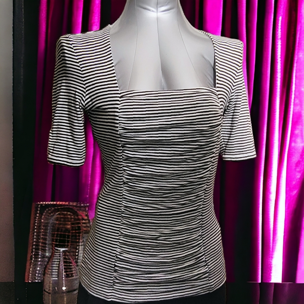 WHITE HOUSE 🖤 BLACK MARKET | ✨ Black & White Striped Blouse | VGUC ✨ size XS